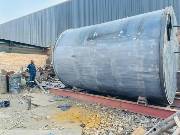 Horizontal steel storage tank fabricated in the Noktech workshop