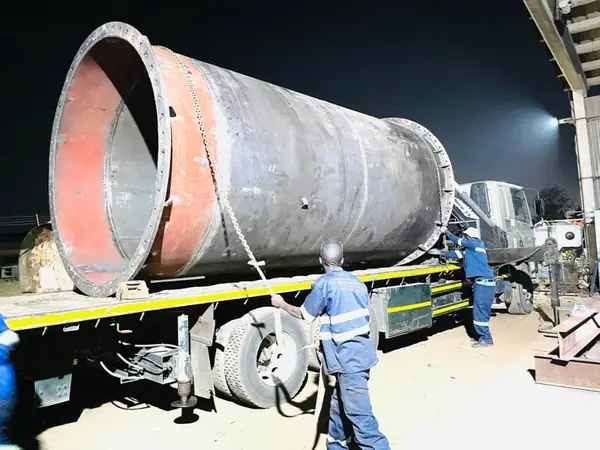 Loading a fabricated steel tank for delivery