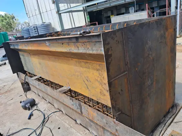 Fabricated steel trough chute ready for installation