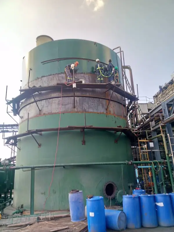 On-site work on a steel silo
